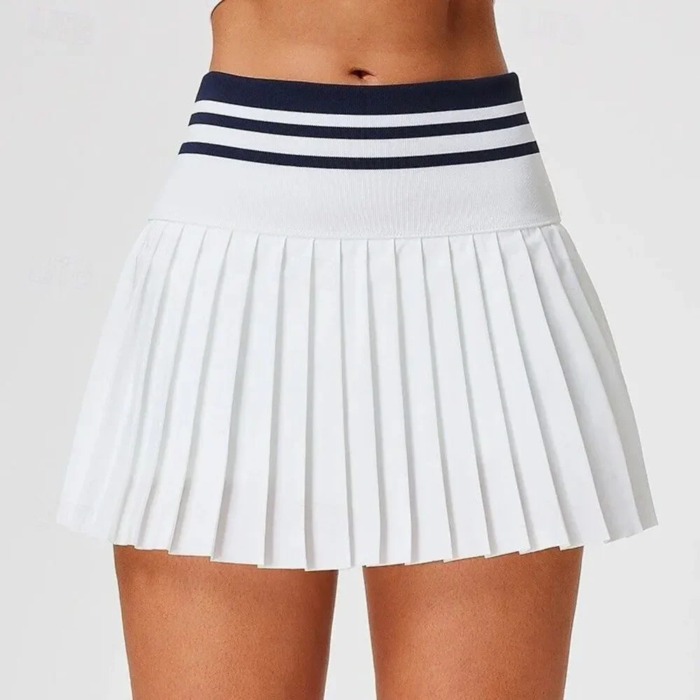 Pleated Skort Tennis Skirt Shorts Pickleball White Navy Nautical Preppy Medium
